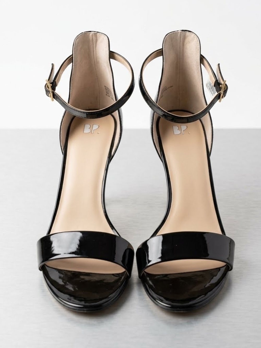 BP Black Patent Open Toe Dress Sandal, 12 medium